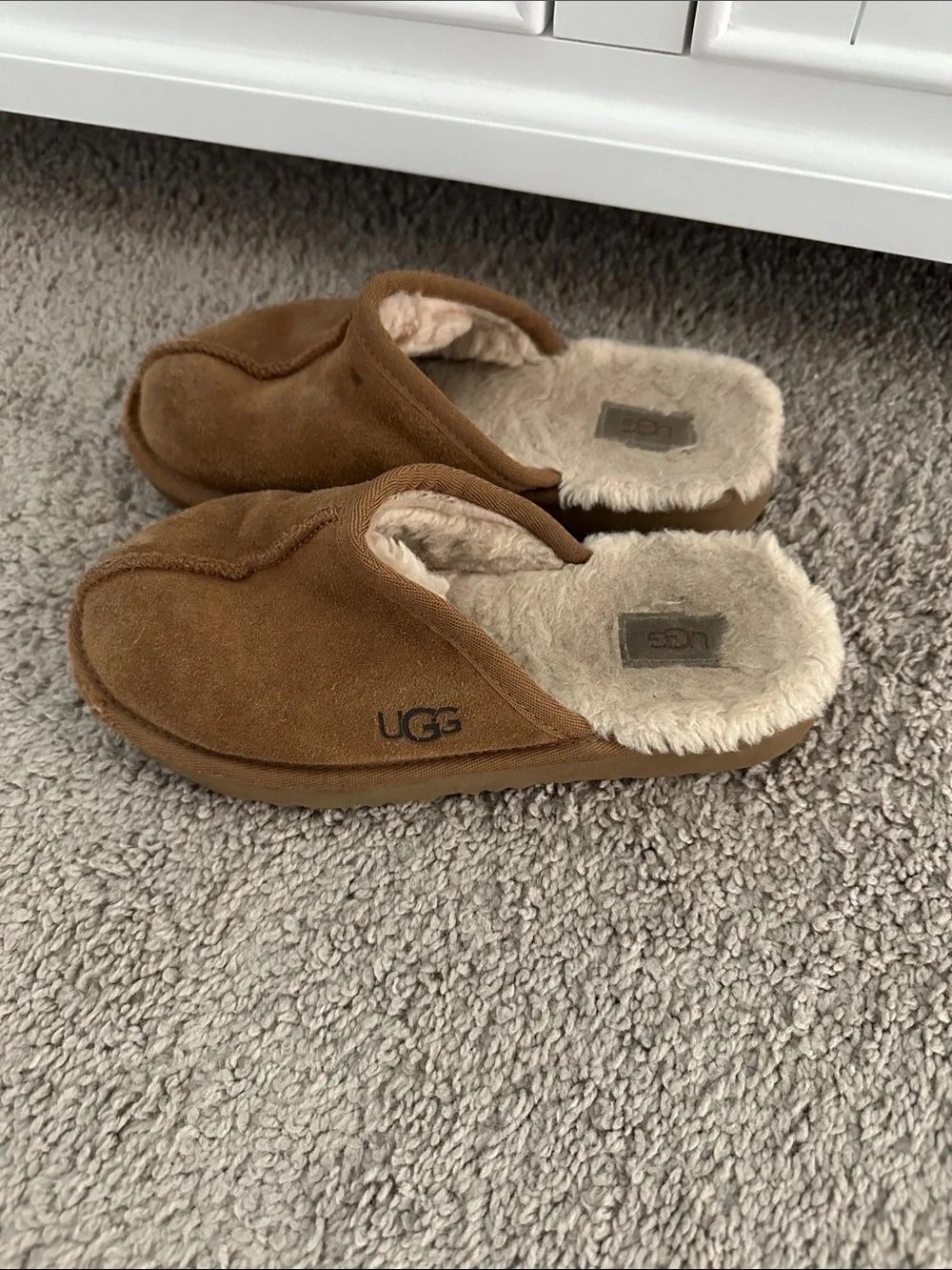 UGG Chestnut Suede Shearling-Lined Slip-On Clogs